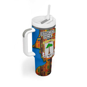 Equatorial Guinea Kente Tumbler With Handle - Tribal Mask and National Coat of Arms