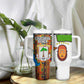 Equatorial Guinea Kente Tumbler With Handle - Tribal Mask and National Coat of Arms