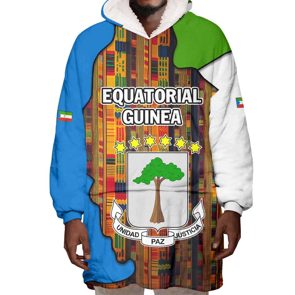 Equatorial Guinea Kente Wearable Blanket Hoodie - Tribal Mask and National Coat of Arms