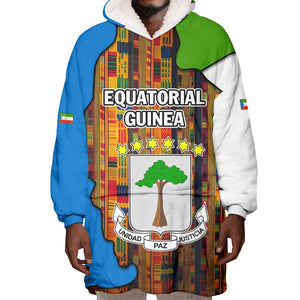 Equatorial Guinea Kente Wearable Blanket Hoodie - Tribal Mask and National Coat of Arms