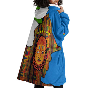 Equatorial Guinea Kente Wearable Blanket Hoodie - Tribal Mask and National Coat of Arms