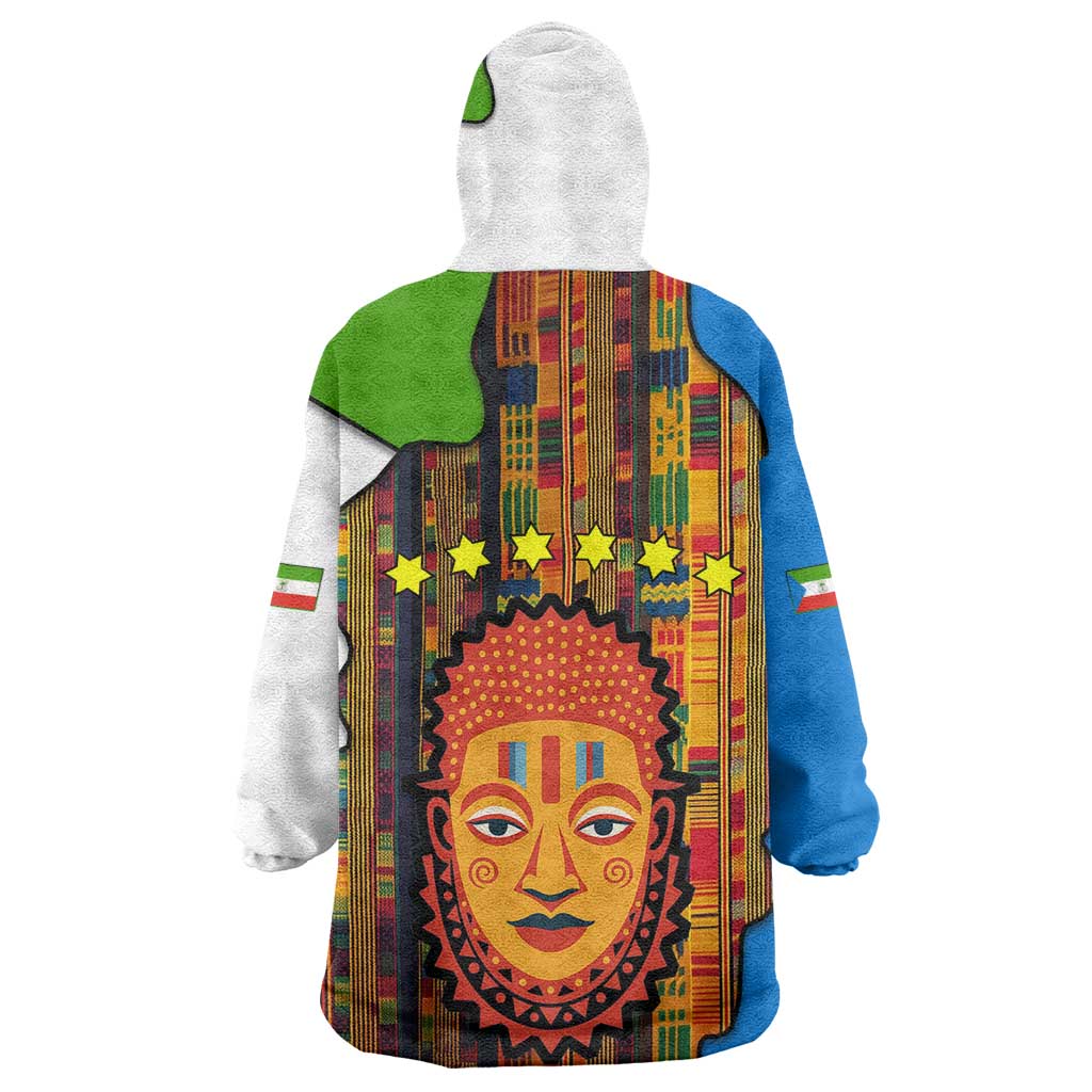 Equatorial Guinea Kente Wearable Blanket Hoodie - Tribal Mask and National Coat of Arms