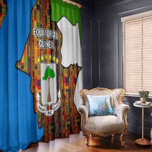 Equatorial Guinea Kente Window Curtain - Tribal Mask and National Coat of Arms