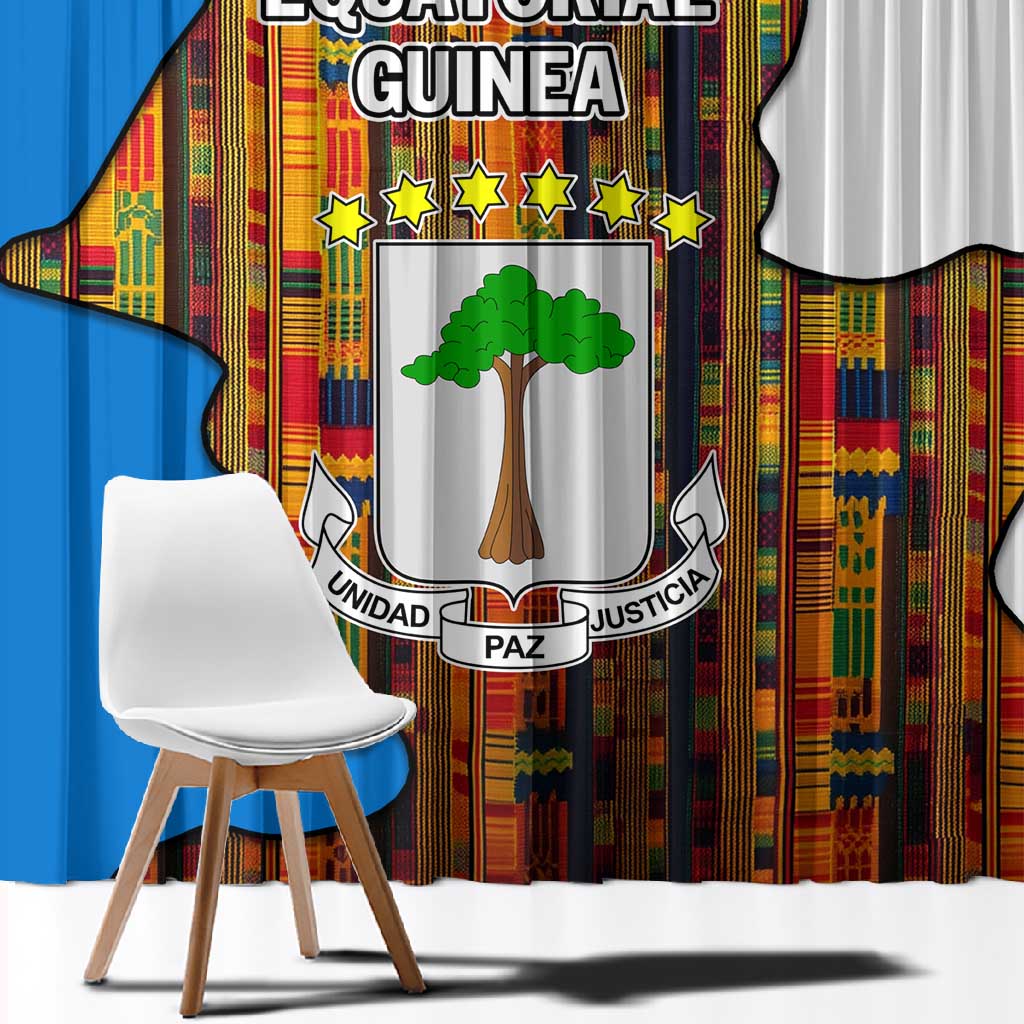 Equatorial Guinea Kente Window Curtain - Tribal Mask and National Coat of Arms