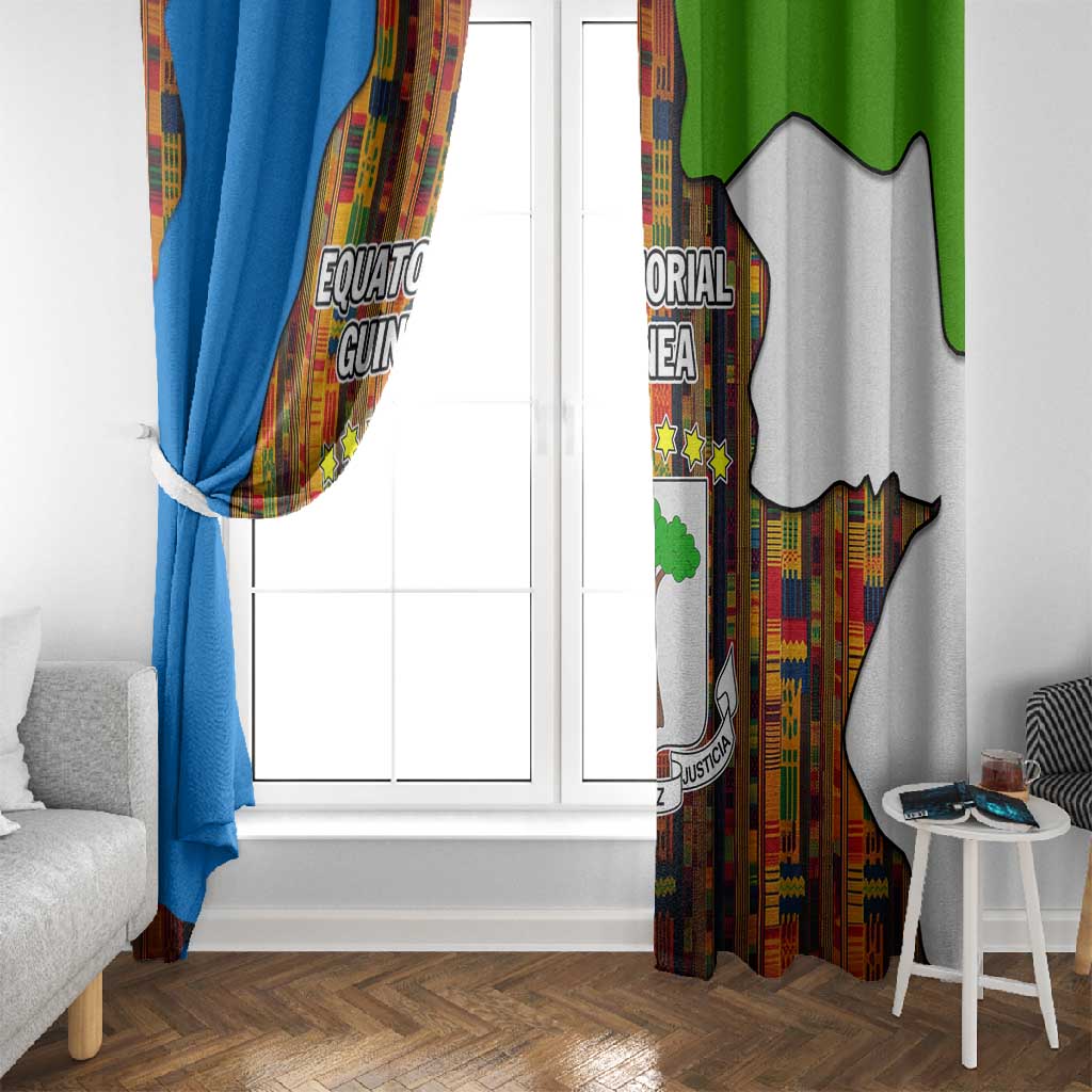 Equatorial Guinea Kente Window Curtain - Tribal Mask and National Coat of Arms