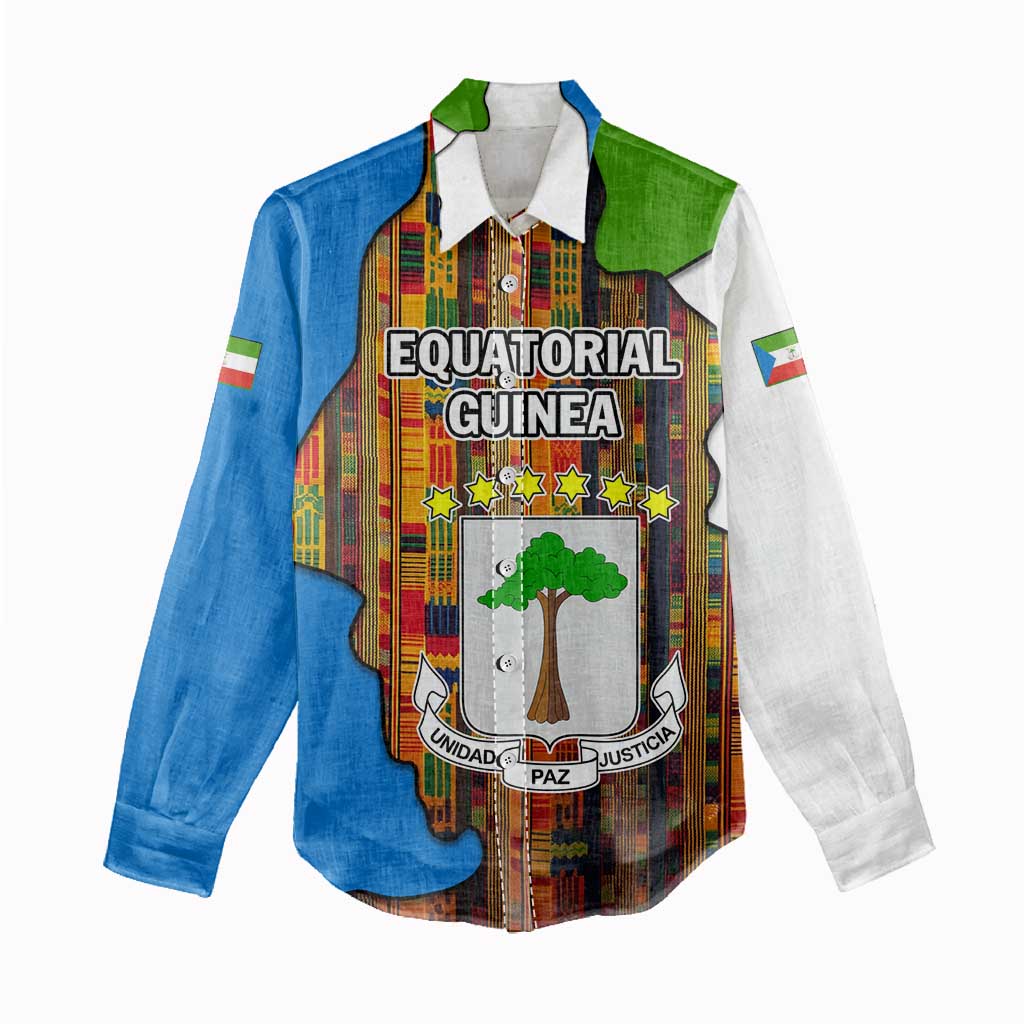 Equatorial Guinea Kente Women Casual Shirt - Tribal Mask and National Coat of Arms
