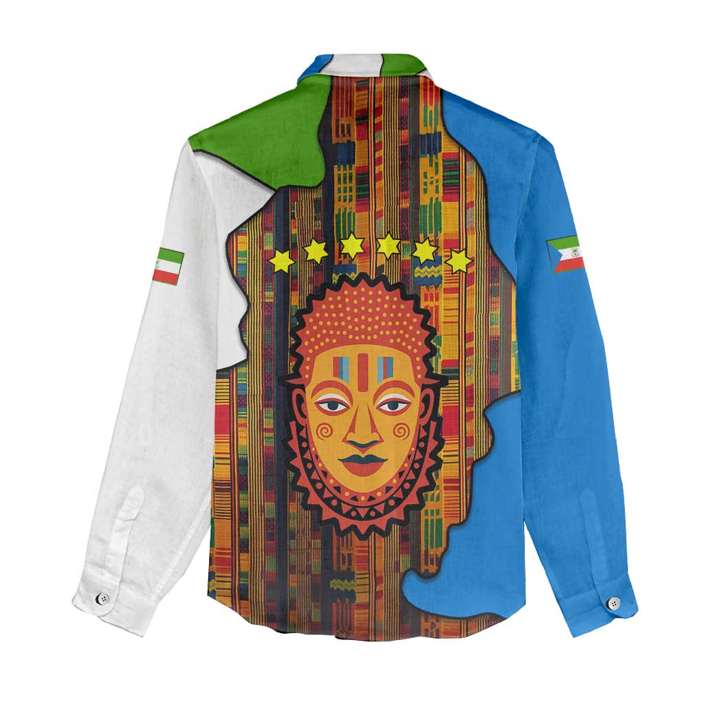 Equatorial Guinea Kente Women Casual Shirt - Tribal Mask and National Coat of Arms