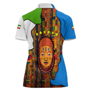Equatorial Guinea Kente Women Polo Shirt - Tribal Mask and National Coat of Arms