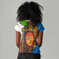 Equatorial Guinea Kente Women V-Neck T-Shirt - Tribal Mask and National Coat of Arms