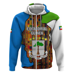 Equatorial Guinea Kente Zip Hoodie - Tribal Mask and National Coat of Arms
