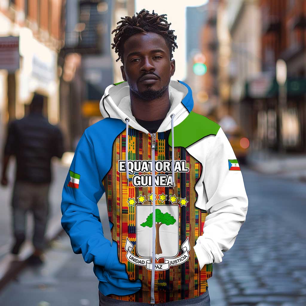 Equatorial Guinea Kente Zip Hoodie - Tribal Mask and National Coat of Arms