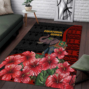 Equatorial Guinea Elephant Area Rug - Hibiscus Flowers and Tribal Patterns