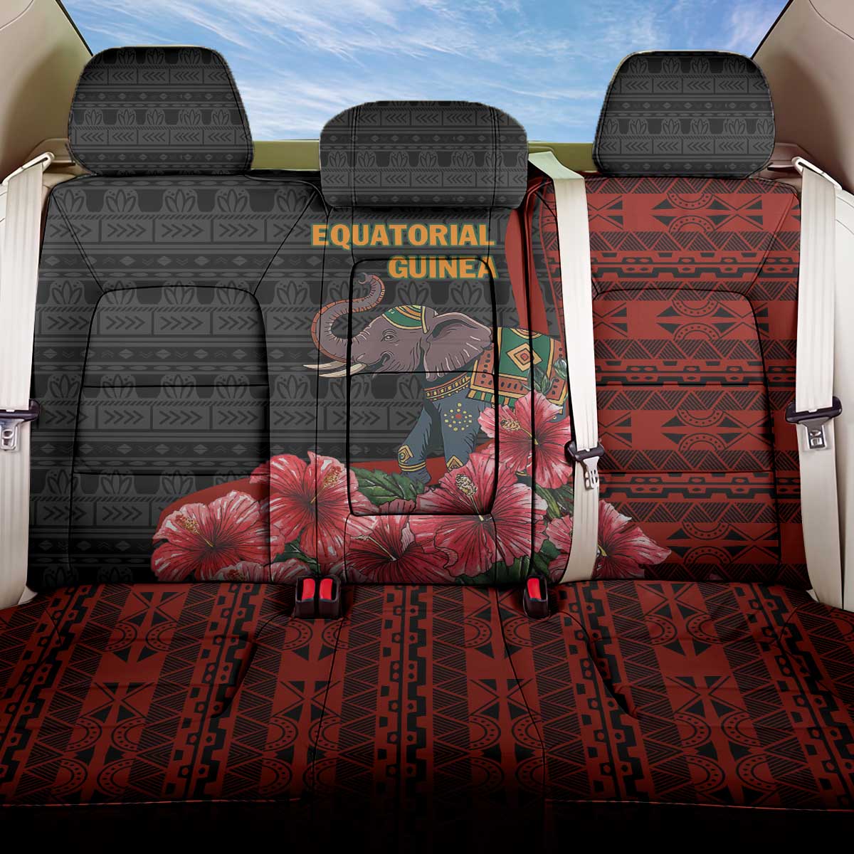 Equatorial Guinea Elephant Back Car Seat Cover - Hibiscus Flowers and Tribal Patterns