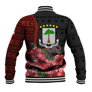 Equatorial Guinea Elephant Baseball Jacket - Hibiscus Flowers and Tribal Patterns
