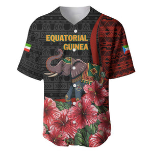 Equatorial Guinea Elephant Baseball Jersey - Hibiscus Flowers and Tribal Patterns