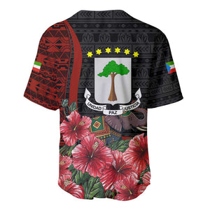 Equatorial Guinea Elephant Baseball Jersey - Hibiscus Flowers and Tribal Patterns