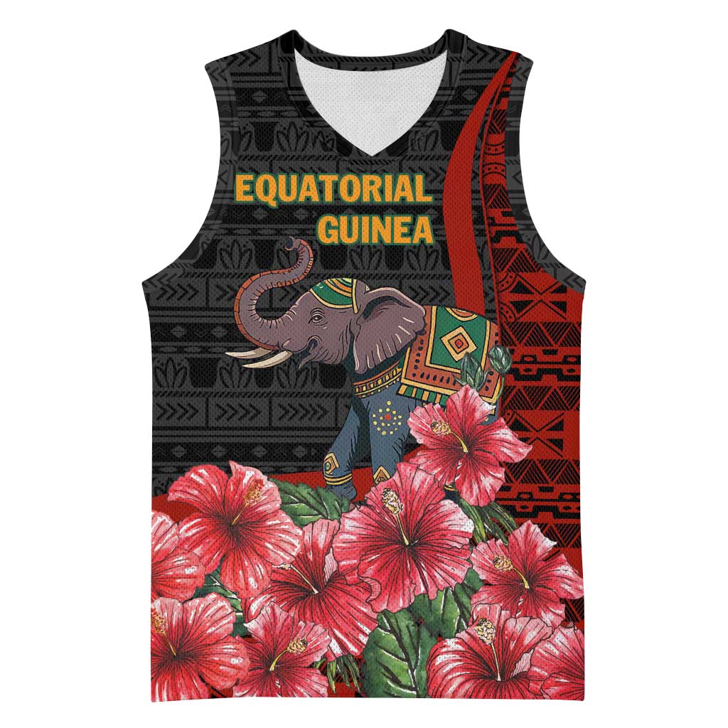 Equatorial Guinea Elephant Basketball Jersey - Hibiscus Flowers and Tribal Patterns - African Pride