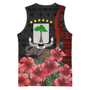 Equatorial Guinea Elephant Basketball Jersey - Hibiscus Flowers and Tribal Patterns - African Pride