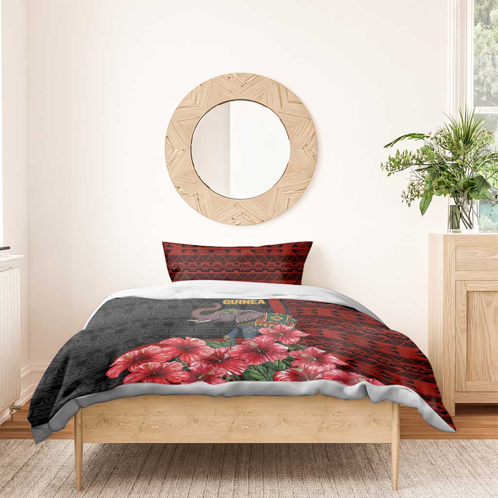 Equatorial Guinea Elephant Bedding Set - Hibiscus Flowers and Tribal Patterns