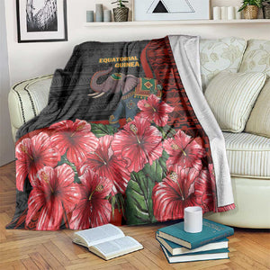 Equatorial Guinea Elephant Blanket - Hibiscus Flowers and Tribal Patterns