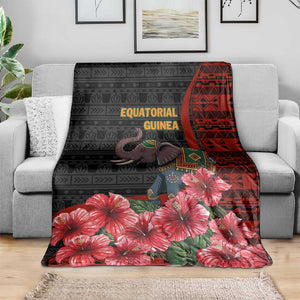 Equatorial Guinea Elephant Blanket - Hibiscus Flowers and Tribal Patterns