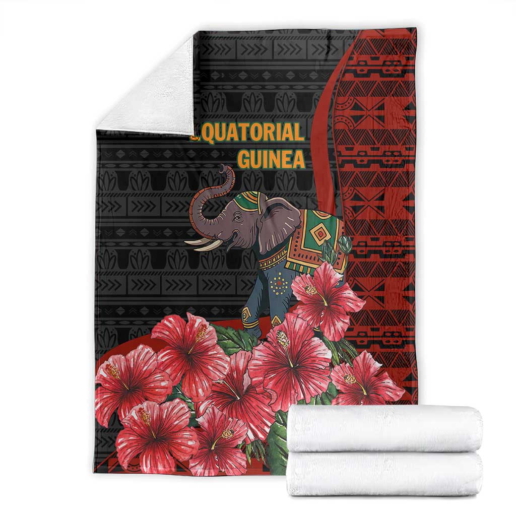 Equatorial Guinea Elephant Blanket - Hibiscus Flowers and Tribal Patterns