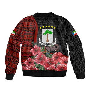 Equatorial Guinea Elephant Bomber Jacket - Hibiscus Flowers and Tribal Patterns
