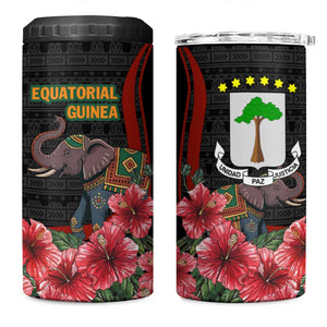 Equatorial Guinea Elephant 4 in 1 Can Cooler Tumbler - Hibiscus Flowers and Tribal Patterns