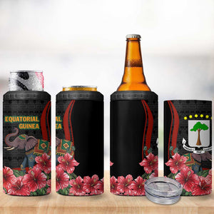 Equatorial Guinea Elephant 4 in 1 Can Cooler Tumbler - Hibiscus Flowers and Tribal Patterns