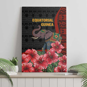 Equatorial Guinea Elephant Canvas Wall Art - Hibiscus Flowers and Tribal Patterns