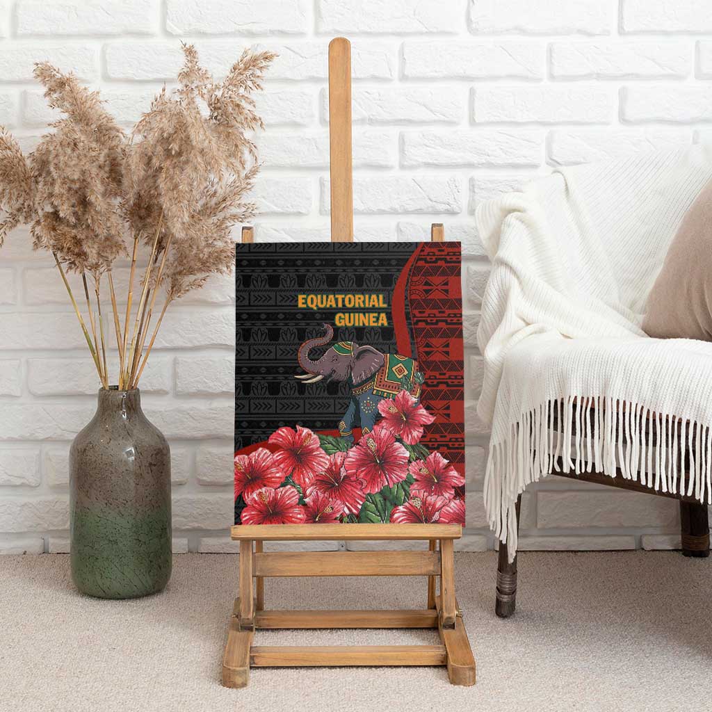 Equatorial Guinea Elephant Canvas Wall Art - Hibiscus Flowers and Tribal Patterns