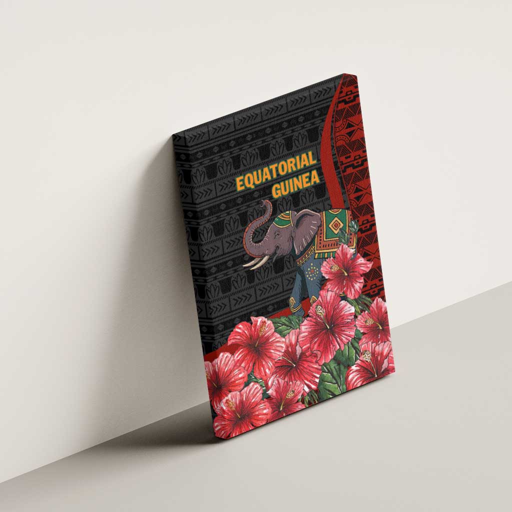 Equatorial Guinea Elephant Canvas Wall Art - Hibiscus Flowers and Tribal Patterns