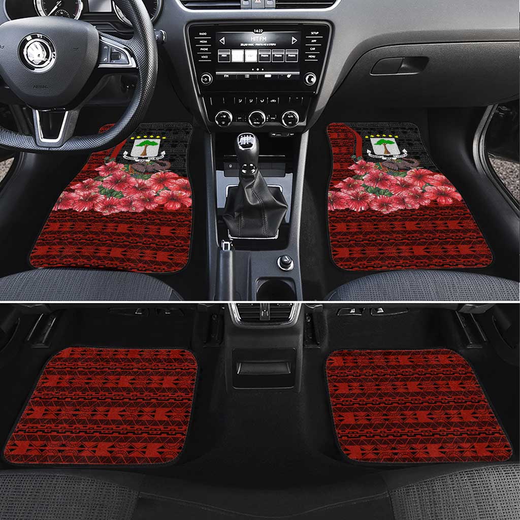 Equatorial Guinea Elephant Car Mats - Hibiscus Flowers and Tribal Patterns