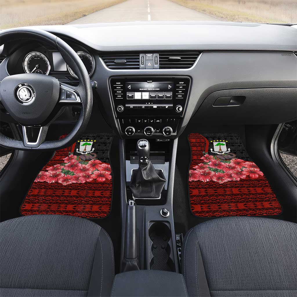 Equatorial Guinea Elephant Car Mats - Hibiscus Flowers and Tribal Patterns
