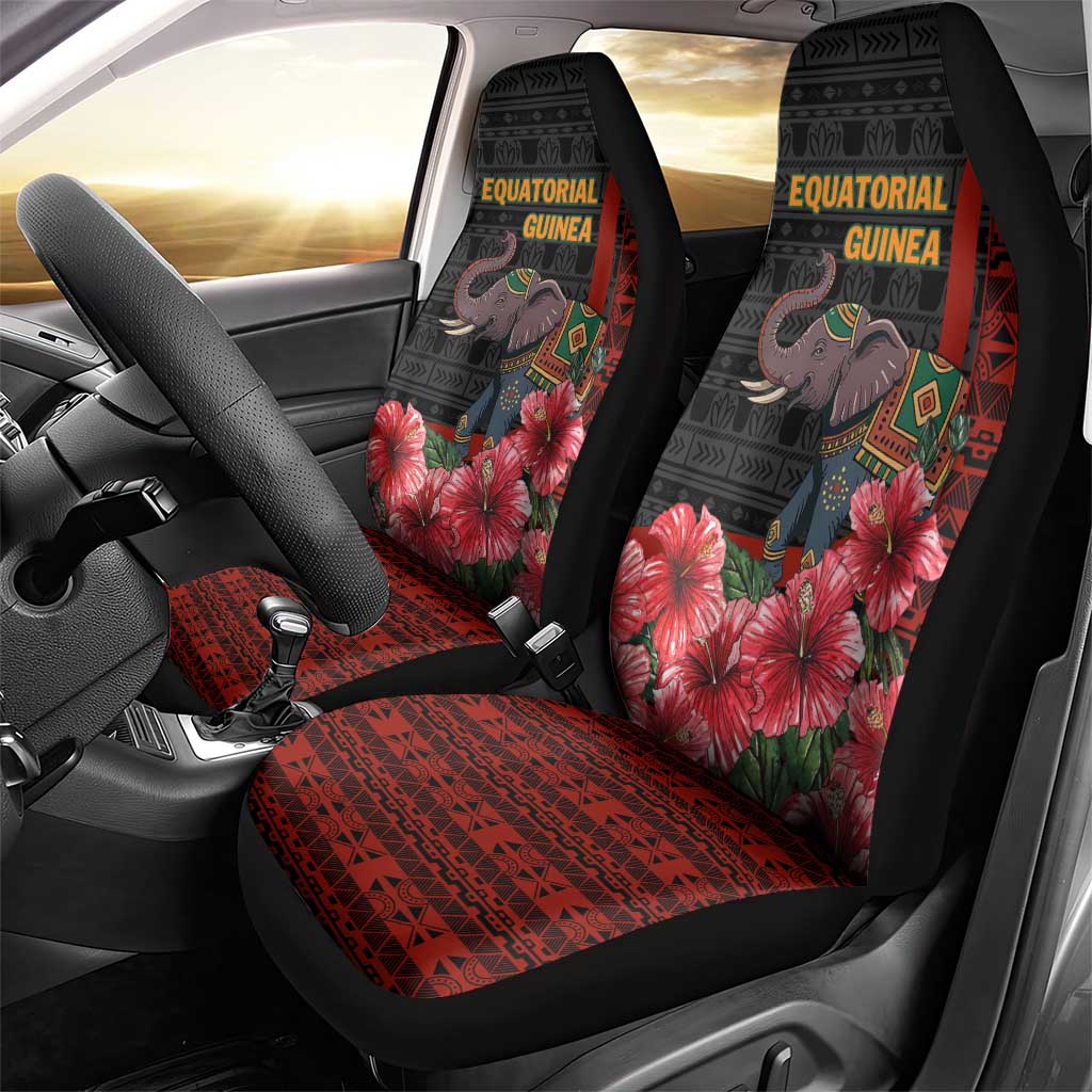 Equatorial Guinea Elephant Car Seat Cover - Hibiscus Flowers and Tribal Patterns