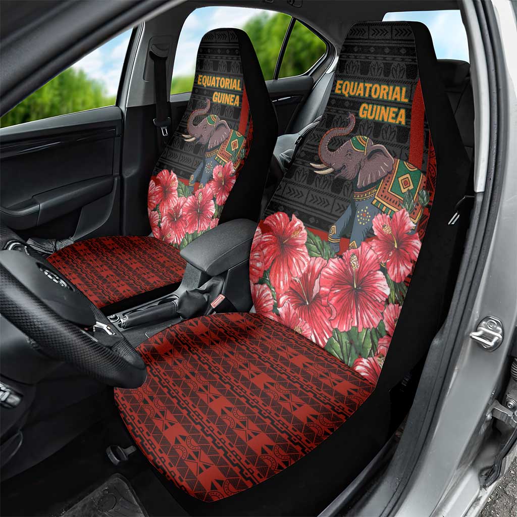Equatorial Guinea Elephant Car Seat Cover - Hibiscus Flowers and Tribal Patterns