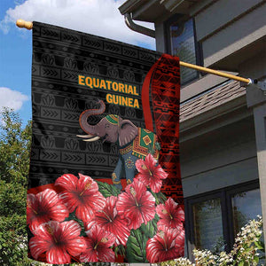 Equatorial Guinea Elephant Garden Flag - Hibiscus Flowers and Tribal Patterns