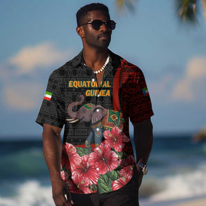 Equatorial Guinea Elephant Hawaiian Shirt - Hibiscus Flowers and Tribal Patterns