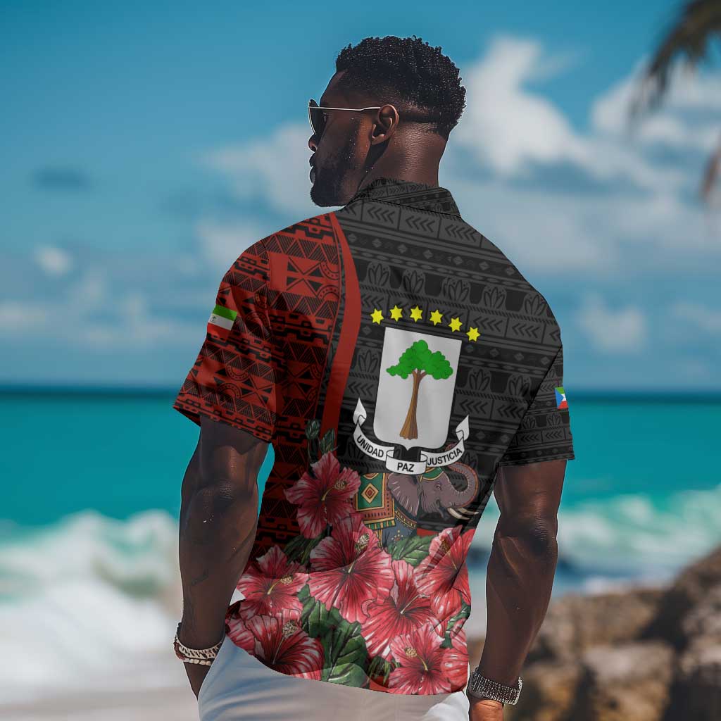 Equatorial Guinea Elephant Hawaiian Shirt - Hibiscus Flowers and Tribal Patterns