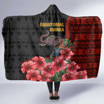 Equatorial Guinea Elephant Hooded Blanket - Hibiscus Flowers and Tribal Patterns
