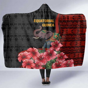 Equatorial Guinea Elephant Hooded Blanket - Hibiscus Flowers and Tribal Patterns