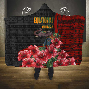 Equatorial Guinea Elephant Hooded Blanket - Hibiscus Flowers and Tribal Patterns