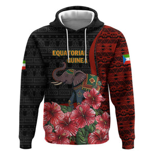 Equatorial Guinea Elephant Hoodie - Hibiscus Flowers and Tribal Patterns