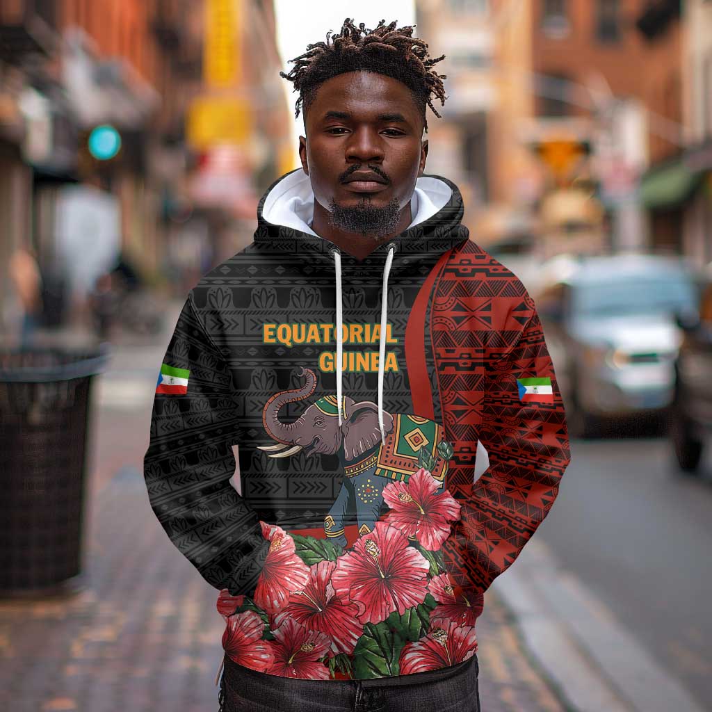 Equatorial Guinea Elephant Hoodie - Hibiscus Flowers and Tribal Patterns