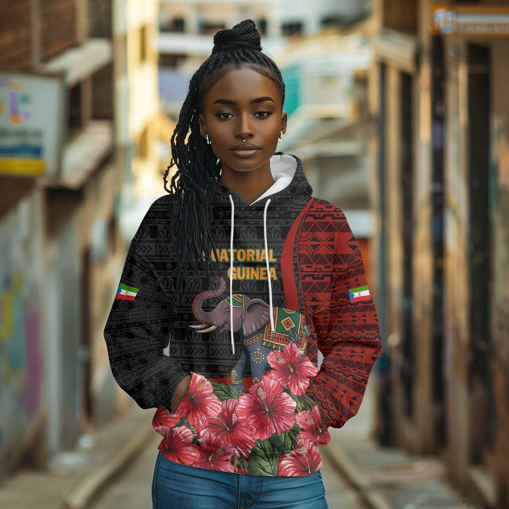 Equatorial Guinea Elephant Hoodie - Hibiscus Flowers and Tribal Patterns