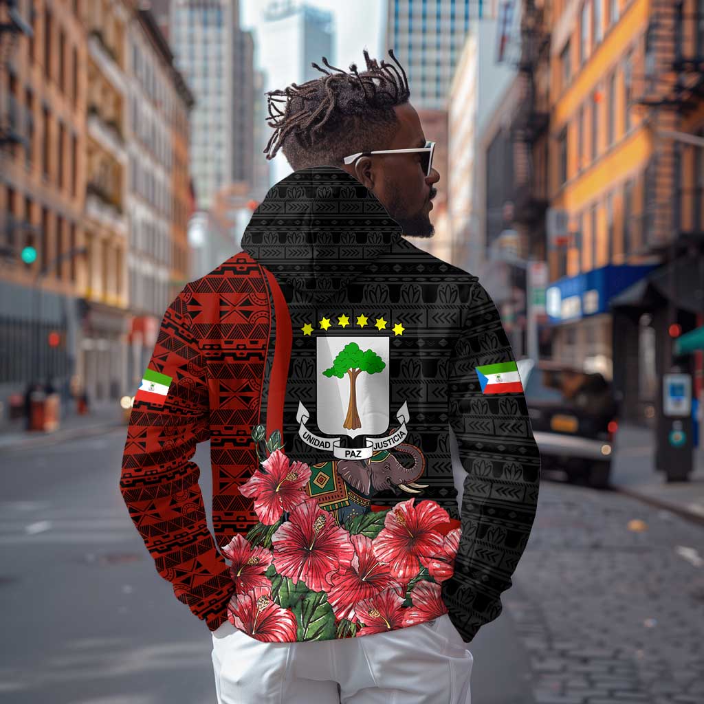 Equatorial Guinea Elephant Hoodie - Hibiscus Flowers and Tribal Patterns