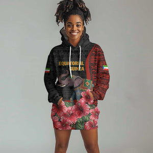 Equatorial Guinea Elephant Hoodie Dress - Hibiscus Flowers and Tribal Patterns
