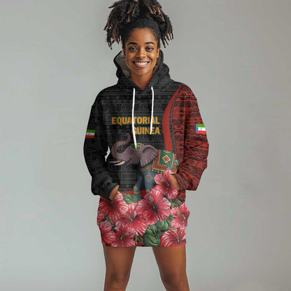 Equatorial Guinea Elephant Hoodie Dress - Hibiscus Flowers and Tribal Patterns