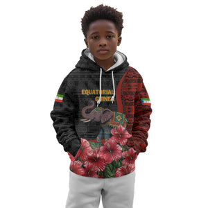Equatorial Guinea Elephant Kid Hoodie - Hibiscus Flowers and Tribal Patterns