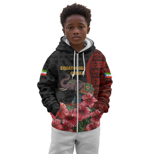 Equatorial Guinea Elephant Kid Hoodie - Hibiscus Flowers and Tribal Patterns
